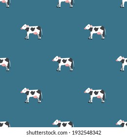 Seamless vector pattern with white cows on a green background. Background for textiles, covers, screensavers, children is bed linen.