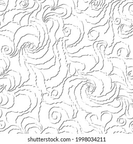 seamless vector pattern with white curls with shadow on a white background. delicate abstract background picture
