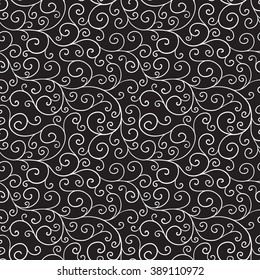 Seamless vector pattern â?? white Curls and whirls on black background
