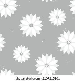 Seamless vector  pattern with white daisy on grey background. Modern floral wallpaper design. Decorative flower bloom fashion textile.