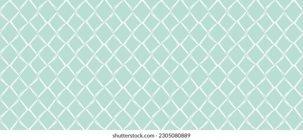 Seamless Vector Pattern with White Grid on a Light Opal Blue Backgroud. Hand Drawn Simple Checkered Print for Fabric, Wrapping Paper. Infantile Style Abstract Geometric Repeatable Design.