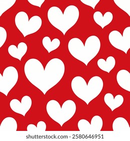 Seamless vector pattern of white hearts on a red background for packaging, fabric, wallpaper for the holidays of Valentine's Day, wedding, birthday Pro Vector