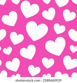 Seamless vector pattern white hearts on a pink background for packaging, fabric, wallpaper for the holidays of Valentine's Day, wedding, birthday Pro Vector