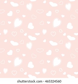 Seamless vector pattern with white hearts on pink background