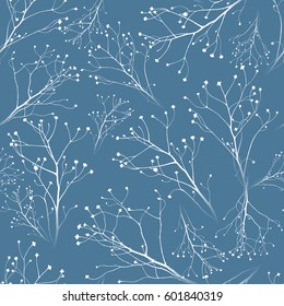 Seamless vector pattern: white herbs on blue background