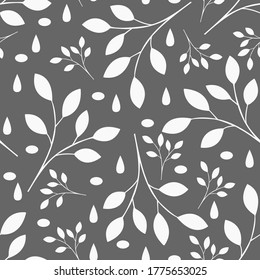 Seamless vector pattern with white  leaves isolated on grey background.  Can be used on clothes, wallpaper, textile, objects.