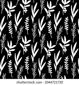 Seamless vector pattern of white line cooking on a black hand drawn background.Repetitive cafe print doodle style.Designs for textiles,wrapping paper,restaurant menus,social media,scrapbook paper.