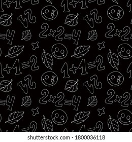 Seamless vector pattern with white numbers on a black background. Design for textiles, packaging, wrapping paper, and covers. Holiday September 1, school.