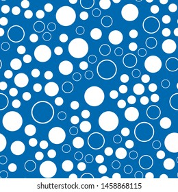 Seamless vector pattern. White Polka dot on blue. Dotted background with circles, dots, rounds Vector illustration for print on fabric, gift wrap, web backgrounds, scrap booking, patchwork