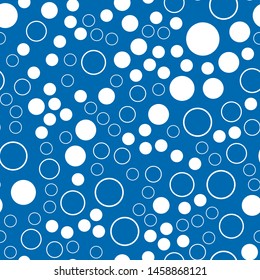 Seamless vector pattern. White Polka dot on blue. Dotted background with circles, dots, rounds Vector illustration for print on fabric, gift wrap, web backgrounds, scrap booking, patchwork