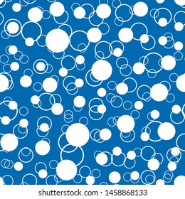 Seamless vector pattern. White Polka dot on blue. Dotted background with circles, dots, rounds Vector illustration for print on fabric, gift wrap, web backgrounds, scrap booking, patchwork