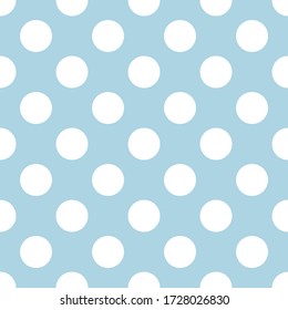 Seamless vector pattern with white polka dots on a pastel blue background