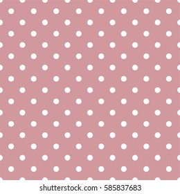 Seamless vector pattern with white polka dots on a tile pastel pink background