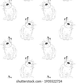 Seamless vector pattern with white rabbits