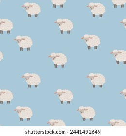 Seamless vector pattern with white sheep, cute kids background