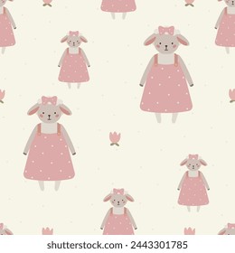 Seamless vector pattern with white sheep cute kids background vintage aesthetic