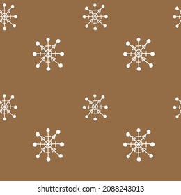 Seamless vector pattern with white snowflake illustrations on a kraft background.Winter,Christmas hand drawn doodle style print.Designs for textiles,fabric,wrapping paper,packages,scrapbooking paper.