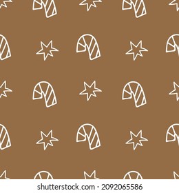 Seamless vector pattern with white snowflake illustrations on a kraft background.Winter,Christmas hand drawn doodle style print.Designs for textiles,fabric,wrapping paper,packages,scrapbooking paper.