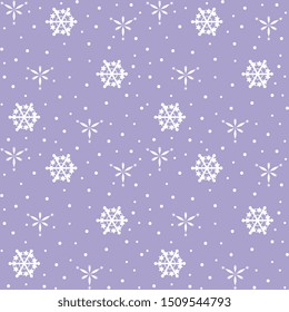 Seamless vector pattern with white snowflakes on a purple background from handmade, artistic. Beautiful wrapper, cover, textile, New Year's design.