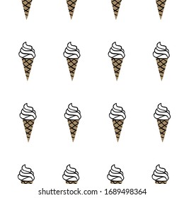Seamless vector pattern White Soft Serve Ice Cream Cone Pattern. Frozen Treat with white background.