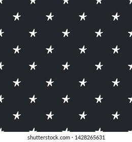 Seamless vector pattern with white stars on the black background. Creative hand drawn textures. Vector illustration.