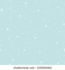 Seamless vector pattern. White stars and dots on a blue background. Background for postcards, wallpapers, wrapping paper, scrapbooking.