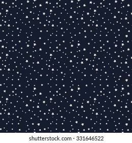 Seamless vector pattern with white stars of various sizes on dark background. Childish background for postcards, wallpaper, papers, textiles, bed linen, tissue 1.1