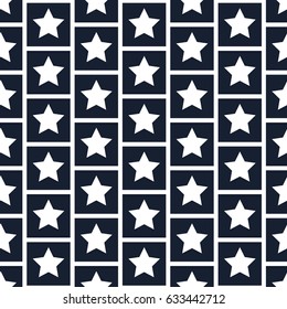 Seamless vector pattern with white stars inside dark blue rectangle. Wallpaper for kids room or design elements.