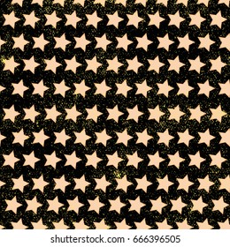 Seamless vector pattern with white stars on black for wrapping, kraft, cards, fabric, textile, ceramic. gold shine star seamless
