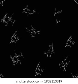 Seamless vector pattern. White text on a black background. Blackboard illustration