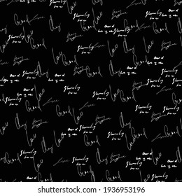 Seamless vector pattern. White text on a black background.