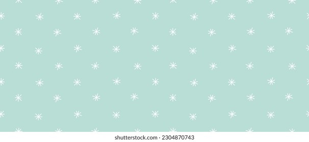 Seamless Vector Pattern with White Tiny Stars on a Opal Blue Backgroud. Hand Drawn Simple Starry Print for Fabric, Wrapping Paper. Infantile Style Abstract Winter Sky with Snowflakes Repeatable Print.
