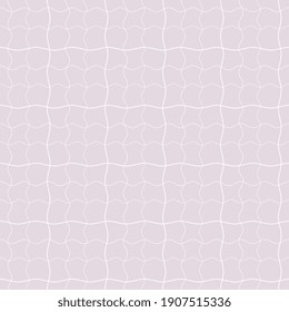 Seamless vector pattern of white wavy lines intersect in cells on a purple background from handmade, artistic. Abstract illustration for tiles, wrapper, cover, textiles.