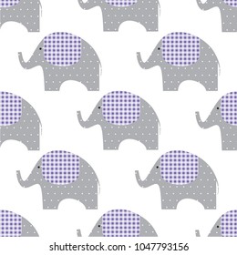 Seamless vector pattern whith cute textile elephant