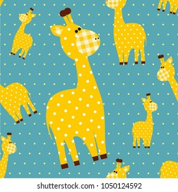 Seamless vector pattern whith cute textile giraffe