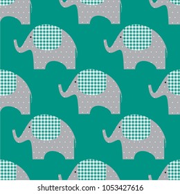 Seamless vector pattern whith cute textile elephant