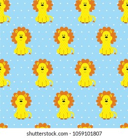 Seamless vector pattern whith cute textile lions