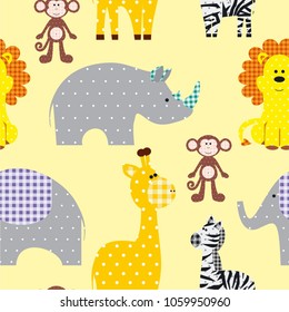 Seamless vector pattern whith cute textile animals