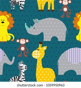 Seamless vector pattern whith cute textile animals