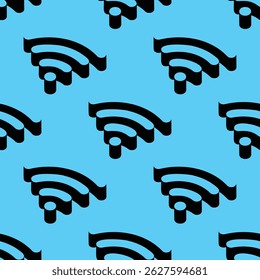 Padrão de vetor contínuo de ícones de sinal Wi-Fi com design de espaço negativo em negrito em um fundo azul brilhante. Ideal para marcas digitais, wireless e tecnológicas ou para planos de fundo modernos da Web.