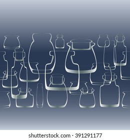 Seamless vector pattern with wight silhouette jars on gray purple background. 