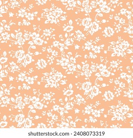 seamless vector pattern of wild roses on a peach background, vintage wallpaper style