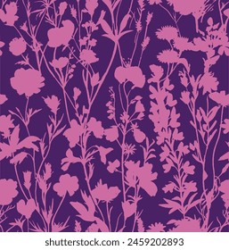 Seamless vector pattern with wildflower silhouettes. Perfect for textile, wallpaper or print design.