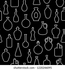 Seamless vector pattern with wine bottles. Endless texture for wallpaper, fill, web page background, surface texture.