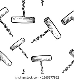 seamless vector pattern, wine bottles and glasses sketch, hand drawn, isolated on white background