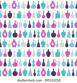 Seamless vector pattern with wine bottles. Endless texture for wallpaper, fill, web page background, surface texture.