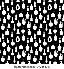 Seamless vector pattern with wine bottles. Endless texture for wallpaper, fill, web page background, surface texture.