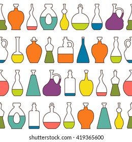 Seamless vector pattern with wine bottles. Endless texture for wallpaper, fill, web page background, surface texture.