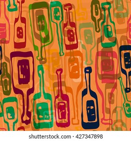 seamless vector pattern - wine bottles art background.