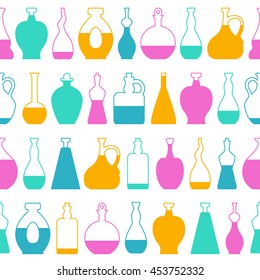 Seamless vector pattern with wine bottles. Endless texture for wallpaper, fill, web page background, surface texture.